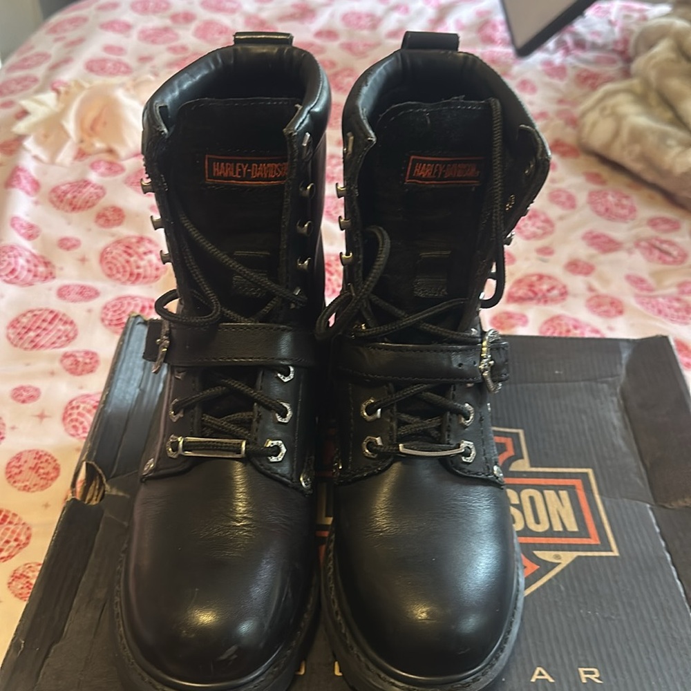 Harley Davison, black leather tie boots - Picture 8 of 10
